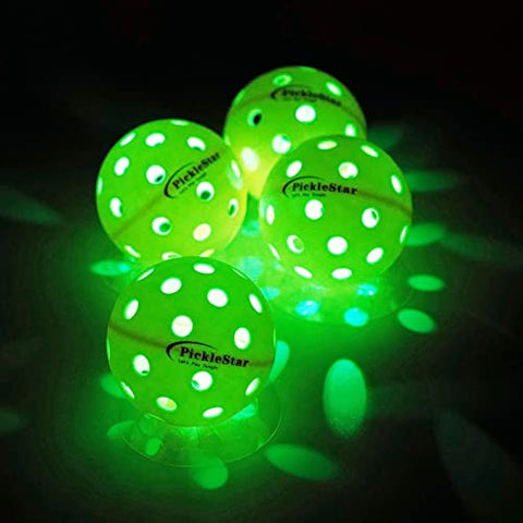 PickleStar LED Light Up Pickleball Balls, USAPA Standard Outdoor 40 Holes Yellow PickleBalls with Green Light 4 Pack LED Light Up Pickle Balls