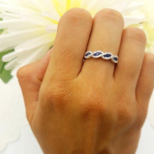 Dazzlingrock Collection 10K Blue Sapphire & White Diamond Bridal Swirl Anniversary Wedding Band, White Gold, Size 6.5