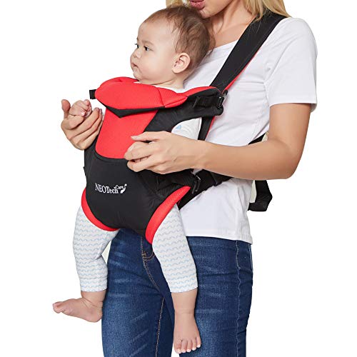 Neotech Care Baby Carrier - Front and Back Carrying - Adjustable, Breathable & Lightweight - for Infant, Child, Toddler - Black with Red