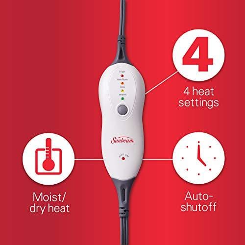 Sunbeam Heating Pad for Neck & Shoulder Pain Relief | Standard Size Renue, 4 Heat Settings with Auto-Off | Grey, 22-Inch x 19-Inch