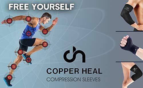 COPPER HEAL Elbow Compression Sleeve - Best Medical Recovery Elbow Brace Guaranteed with Highest Copper Infused Content - Support Stiff Sore Muscles and Joints Tendonitis Arm Tennis Basket Wrap