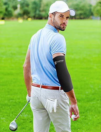 Copper Compression Recovery Elbow Sleeve - Guaranteed Highest Copper Content Elbow Brace for Tendonitis, Golfers Elbow, Tennis Elbow, Arthritis. Copper Infused Fit Elbow Support Arm Sleeves Men Women