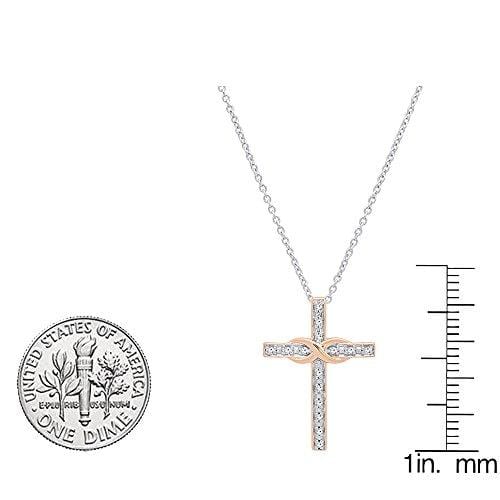 Dazzlingrock Collection 0.10 Carat (ctw) 14K Round White Diamond Ladies Cross Pendant (Silver Chain Included), Rose Gold