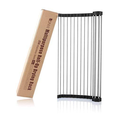 Dish Rack Sponge Holder Stainless Steel RV Roll up Shelf Over Sink Drainer for Recreational Vehicle Large (17.2x15.7x0.4) inch