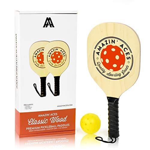 Pickleball Paddle Set By Amazin' Aces | Pickleball Set Includes 2-4 Wood Pickleball Paddles, 4 Pickleballs, 1 Carry Bag & Guaranteed FUN! | Great Rackets For Beginners | Includes Free eBook