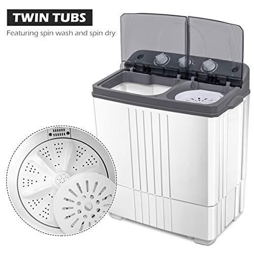 Giantex Portable Washing Machine Compact Twin Tub Washer and Spain Spinner Laundry Clothes Washer (10lbs for washing and 6lbs for Spinning- Gray+ White)