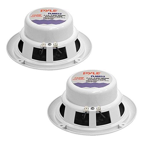 5.25 Inch Dual Marine Speakers - 2 Way Waterproof and Weather Resistant Outdoor Audio Stereo Sound System with 150 Watt Power, Poly Carbon Cone, Cloth Surround and Low Profile Design - 1 Pair - PLMR52