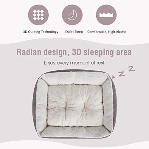 JEMA Rectangle Dog Bed - Lounger for Dogs & Cats with Self Warming Cozy Reversible Removable Inner Plush Cushion, Non Slip Waterproof Bottom, Square Medium Cuddler Pet Bed