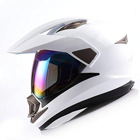 Dual Sport Helmet Motorcycle Full Face Motocross Off Road Bike Glossy White,Size Small