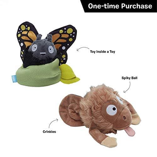 BarkBox Starter Kit Assortment Dog Plush Toys, Chew Toys, Squeak Toys, All-Natural Treats/Chews Made in The USA (2 Toys, 2 Treats & 1 Chew (USA Made), Large Dog)