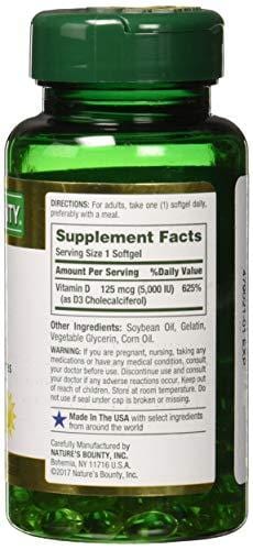 Nature's Bounty Vitamin D3 Pills and Supplement, Supports Bone Health and Immune System, 5000iu, 150 Softgels