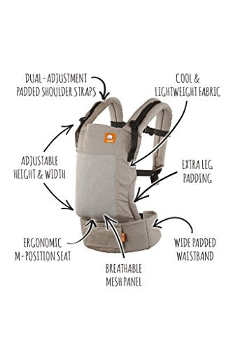 Baby Tula Free-to-Grow Coast Mesh Baby Carrier 7-45 lb, Adjustable Newborn to Toddler Carrier, Ergonomic Inward Front and Back Carry, Lightweight - Coast Overcast, Light Gray with Light Gray Mesh
