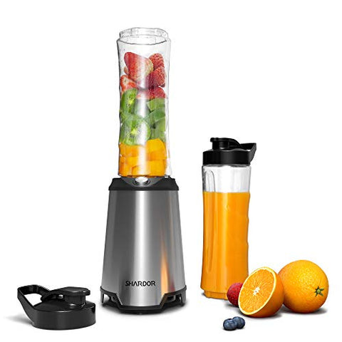 SHARDOR Personal Blender, Smoothie Blender with 2 BPA-Free Portable 20oz Travel Cups for Juice Shakes, Smoothies, Food Prep, 300W, Silver