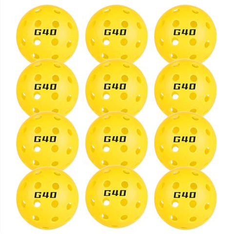 GoldPig Outdoor Pickleball Balls 40 Holes Pickleballs 12 Pack Durable Pickle Balls for All Types of Pickleball Paddles Wood & Concrete Floor Tennis Court with 1 Carry Bag & 2 Handle Straps