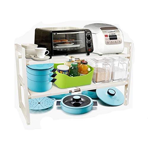 OBOR Expandable Under Sink Organizer - 2 Tier Multifunctional Storage Rack with Removable Shelves and Steel Pipes for Kitchen, Bathroom and Garden