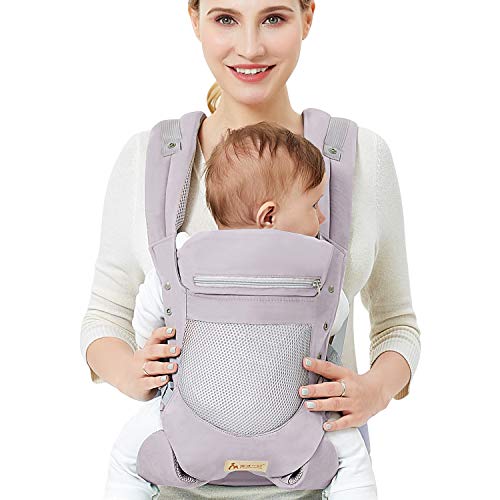 Baby Carrier with Adjustable Hip Seat,Baby Wrap Carrier with Hood, Soft & Breathable Backpack Front and Back for Infants to Toddlers Up to 44 lbs - Gray
