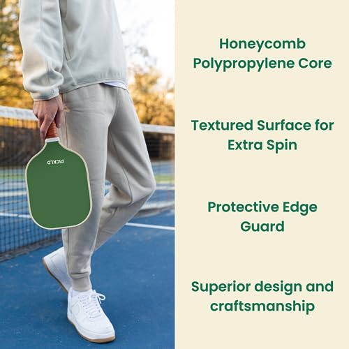 PICKLD Stylish Premium Pickleball Paddle Racket | Durable Fiberglass Surface | Honeycomb Core | Perfect Addition to a Pickleball Set | Indoor Outdoor Pickle Ball Paddle (Leaf Green)