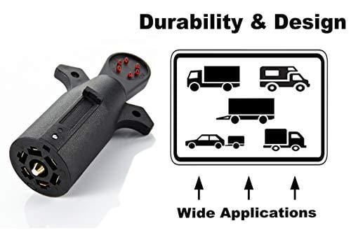 AutoSonic 7 Way Trailer Wiring Tester, 7 Pin Blade Plug with Red LED, 6 Function RV Connector Circuit Tester, Trailer Hitch Wiring Tester, RV Towing Wiring Tester, Weatherproof