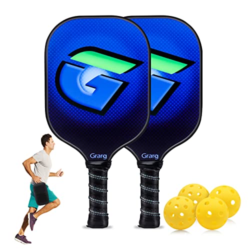 Grarg Graphite Pickleball Paddles Set, USAPA Standard 2 Pickleball Rackets and 4 Indoor & Outdoor Pickleballs Balls with Pickleball Bag for Women Men and Beginners Rackets Indoor Outdoor Sports