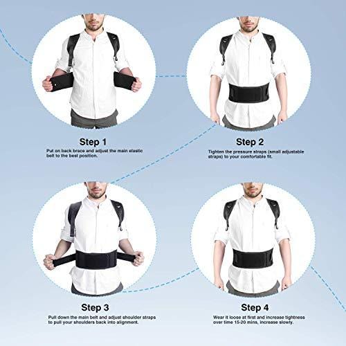 QNTICH Back Brace Posture Corrector Fully Adjustable Support Belt Improves Posture and Provides Lumbar Back Brace Lower and Upper Back Pain Relief Upright Go Posture (Large(27"-35"Waist))