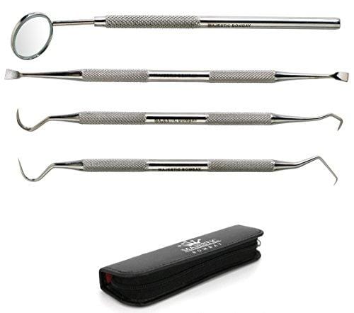 Dental Hygiene Tool Set - Stainless Steel Dental Tooth Pick, Mouth Mirror,Tarter Scraper and Plaque Remover - Dental Tool Kit Is Ideal for Personal Use & Pet Friendly-free Protective Case