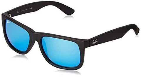 Ray-Ban Justin Non-Polarized Sunglasses, BLACK RUBBER Frame BLUE MIRROR Plastic Lenses, 55mm