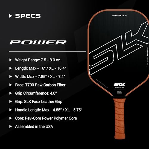 Selkirk SLK Halo Power XL Pickleball Paddle | Raw Carbon Fiber Pickleball Paddle with a Rev-Core Power Polymer Core | The Pickleball Paddle Designed for Ultimate Spin & Power