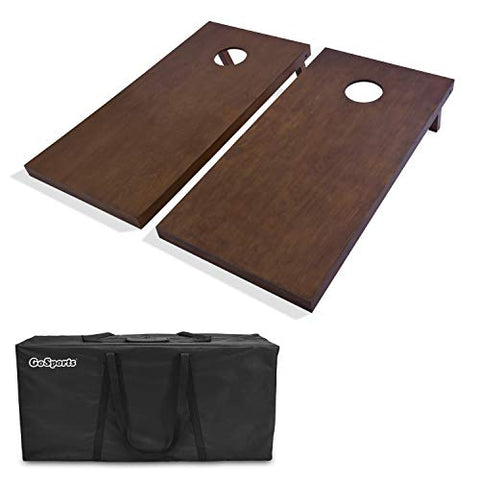 GoSports Stained Regulation Size Wooden Cornhole Set with Dark Brown Varnish | Includes Carrying Case