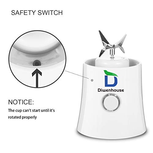 Diwenhouse Portable Blender USB Rechargeable Juicer Cup - Personal Size 16 oz Juice Glass Shakes Wireless Blue Including Metal Reusable Straws