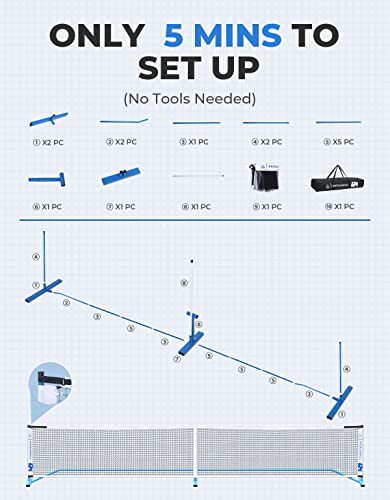 DEERFAMY Portable Pickleball Net System, Designed for All Weather Conditions with Steady Metal Frame and Strong PE Net, Regulation Size Net with Carrying Bag