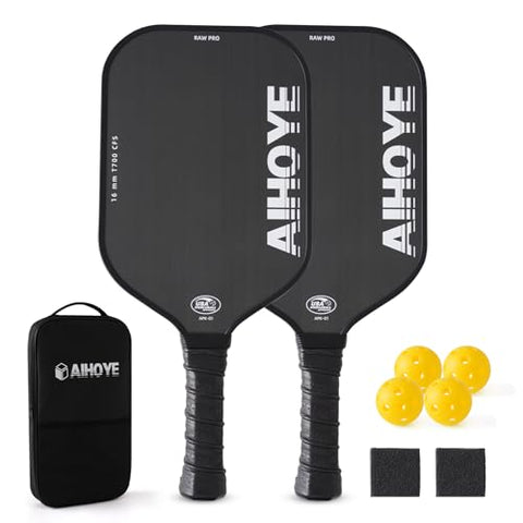 Aihoye PRO Pickleball Paddles- Raw T700 Carbon Fiber Textured Surface (CFS) with High Grit & Spin, Pickleball Paddles Set of 2 with 16MM Polypropylene Honeycomb Core, USAPA Approved