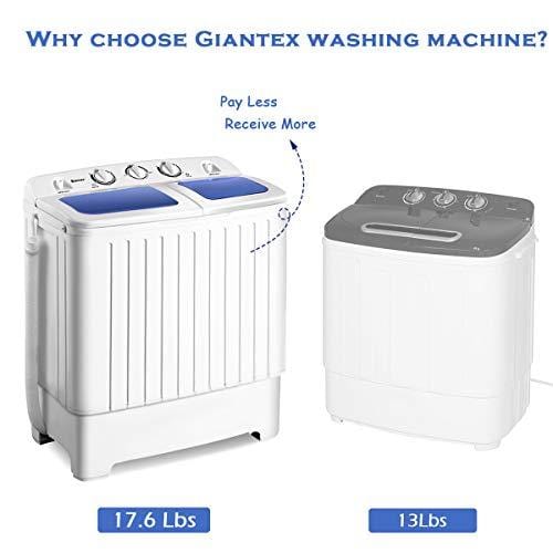 Giantex Portable Mini Compact Twin Tub Washing Machine 17.6lbs Washer Spain  Spinner Portable Washing Machine, Blue+ White