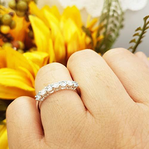 Dazzlingrock Collection 14K Round Aquamarine & White Diamond Ladies 7 Stone Wedding Band Ring, White Gold, Size 6.5