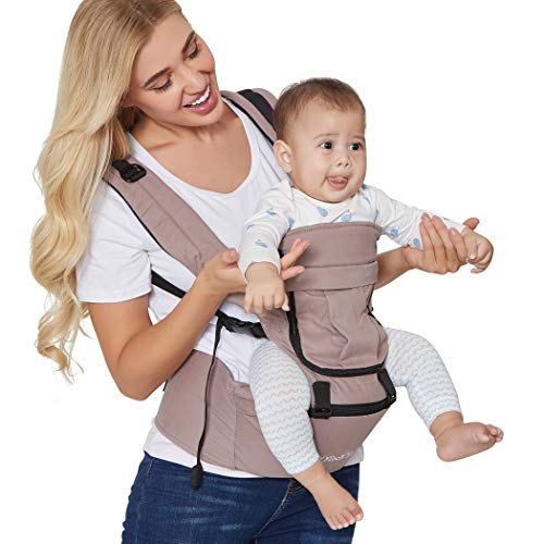 Baby Carrier Hip Seat 100% Cotton - Pocket & Removable Hoodie/Head Support - Adjustable & Breathable - Neotech Care Brand - for Infant, Child, Toddler - Grey