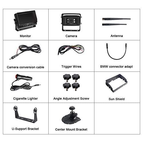 Haloview MC7108 7'' 720P HD Digital Wireless Rear View Camera System 7'' LCD Reversing Monitor and IP69K Waterproof Backup Camera Built in DVR Kit For Truck/Trailer/Bus/RV/Pickups/Camper/Van/Farm Mach