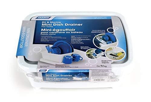 Camco Durable Mini Dish Drainer Rack and Tray Perfect for RV Sinks, Marine Sinks, and Compact Kitchen Sinks- White (43511)