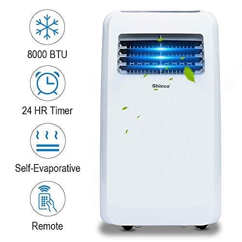 Shinco SPF2-08C 8,000 BTU Portable Air Conditioner,Dehumidifier Fan Functions,Rooms up to 200 sq.ft, Remote Control, LED Display, White