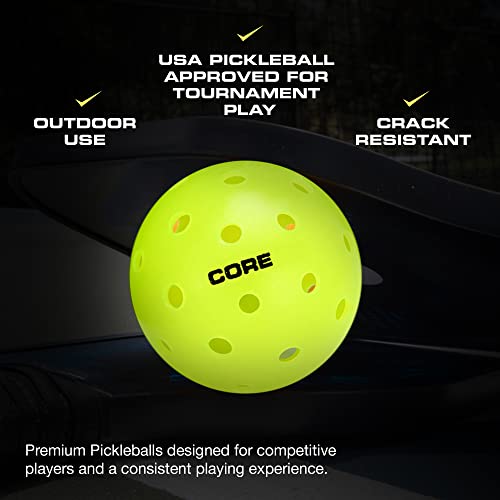 CORE Pickleball Balls - 40 Hole Outdoor Pickleball Balls - Indoor Pickleballs USA Pickleball Approved - Pickleball Outdoor Balls