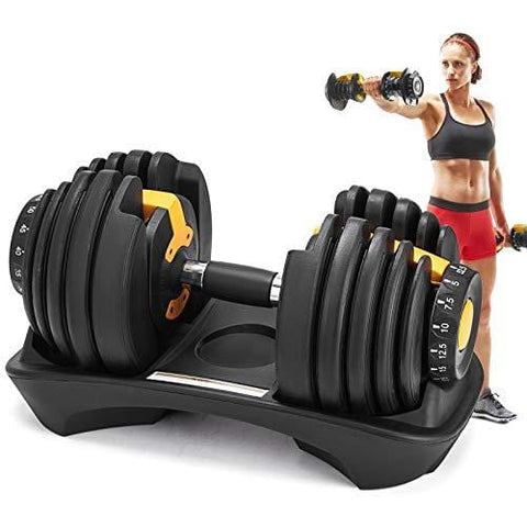 Popsport 52.5LBS Adjustable Dumbbell 1 PCS Fitness Dumbbell Standard Adjustable Dumbbell Handle Weight Plate Home Gym System- Building Muscle