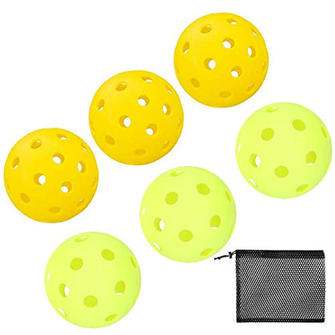 Pickleball Ball Set 6 Pack Outdoor Pickleball Balls, Indoor Pickleball Balls Green in Mesh Ball Bag, Durable and Consistent Bounce Pickleball Accessories Gifts