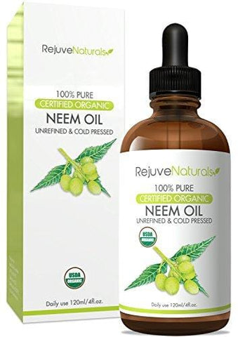 Organic Neem Oil (4oz) USDA Certified Organic Neem Oil, 100% Pure, Cold Pressed. For Hair & Skin - Nail Fungus Treatment, Psoriasis Treatment Oil - Flea & Tick Prevention for Dogs & Cats