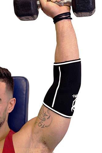 Elbow Sleeves 5mm (1 Pair) - High Performance Elbow Sleeve Support for Weightlifting, Weight Training & Powerlifting - Best Compression Straps - for Men and Women (XX-Large, Black/White)