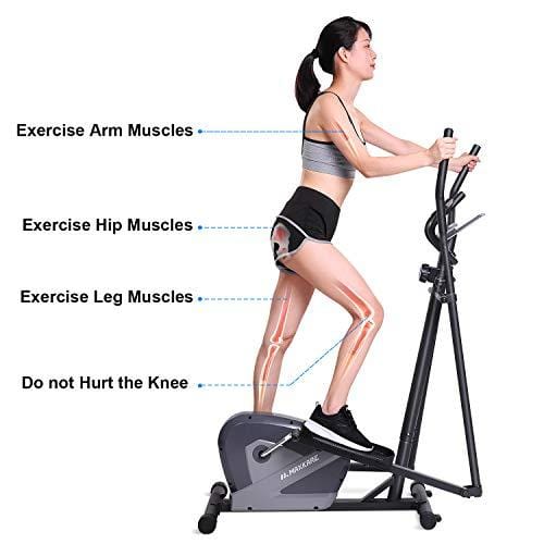 MaxKare Exercise Bike Cardio Training Elliptical Trainers-Portable Upright Fitness Workout Bike Machine,8-Level Magnetic Resistance,LCD Monitor,Heart Rate Monitor,Quiet Driven,Calories Burned