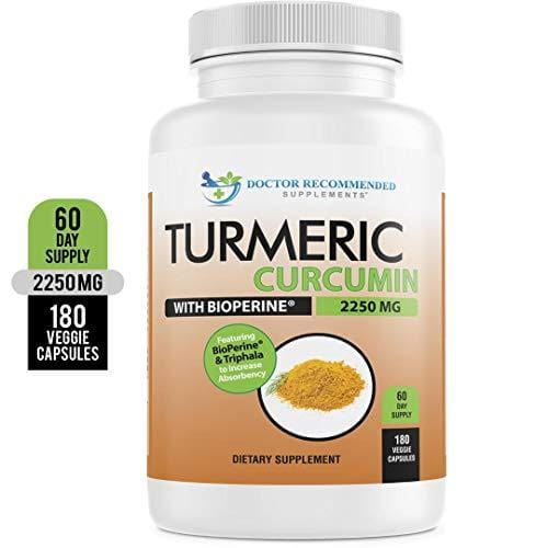 Turmeric Curcumin - 2250mg/d - 180 Veggie Caps - 95% Curcuminoids with Black Pepper Extract (Piperine) - 750mg Capsules - 100% Organic - Most Powerful Turmeric Supplement - with Triphala