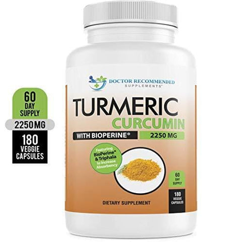 Turmeric Curcumin - 2250mg/d - 180 Veggie Caps - 95% Curcuminoids with Black Pepper Extract (Piperine) - 750mg Capsules - 100% Organic - Most Powerful Turmeric Supplement - with Triphala