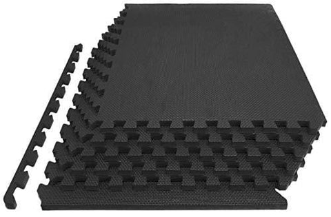 Prosource Fit Extra Thick Puzzle Exercise Mat 1", EVA Foam Interlocking Tiles for Protective, Cushioned Workout Flooring for Home and Gym Equipment, Black