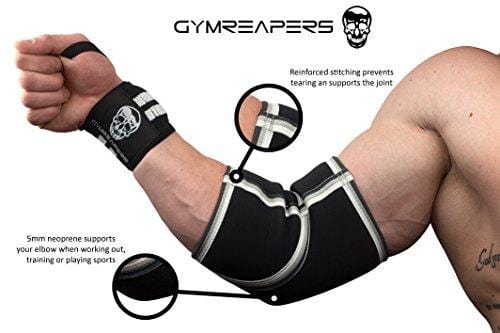 Gymreapers Elbow Sleeves (1 Pair) W/Wrist Wraps - Elbow Brace for Support & Compression for Powerlifting, Weightlifting, Bench & Tendonitis 5mm Neoprene - for Men & Women - 1 Year Warranty