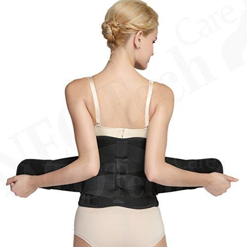 Adjustable Double Pull Lumbar Brace/Lower Back Belt, Pain Relief - Breathable & Lightweight Material - Wide Support - for Lifting, Work, Gym, Posture - Black - Size M