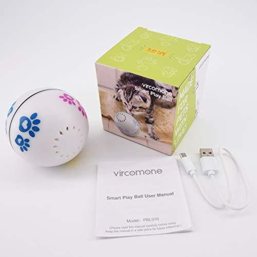 Vircomone Smart Interactive Cat Play and Toys Ball, USB Rechargeable Motion Activated Automatic Rotating Electronic Pet Toy,Built-in Spinning Sparkle Eye-Protection LED Catnip Chamber cat Toy Balls
