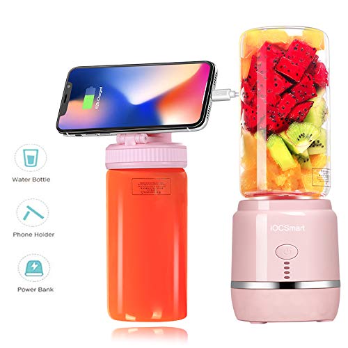 Mini Portable Eletric Personal Blender with 2 Juicer Cup, USB Rechargeable Smart Smoothie Maker Juicer Blender for Shakes Baby Food Mixing Machine with Powerful Motor, 2x2000mAh High Capacity Batteries (Pink)